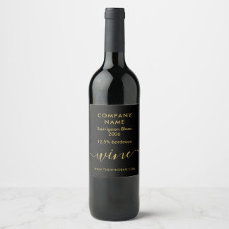 Etiqueta Para Botella De Vino Script simple - Negro y oro