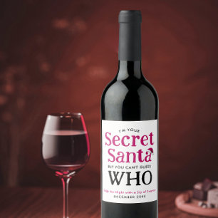 Etiqueta Para Botella De Vino Secreto Divertido Santa Rojo Y Gorra Blanco Escrit