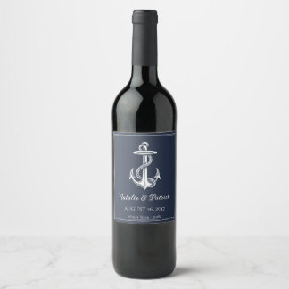 Etiqueta Para Botella De Vino Sello de Boda de Ancla Náutica de la Marina