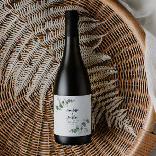 Etiqueta Para Botella De Vino Sello de boda de eucalipto moderno y elegante negr