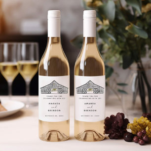 Etiqueta Para Botella De Vino Sello de Boda de vino elegante en negro y blanco