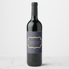 Etiqueta Para Botella De Vino Sello de Boda elegante azul oscuro y oro
