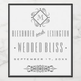 Etiqueta Para Botella De Vino Sello de Boda elegante monogramado gris