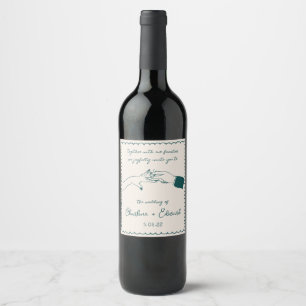 Etiqueta Para Botella De Vino Sello de Boda verde retro de mano elegante