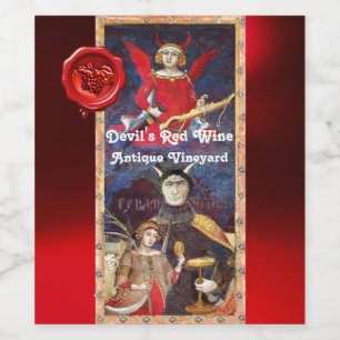 ETIQUETA PARA BOTELLA DE VINO SELLO DE LACRE DEL VINO ROJO DEL DIABLO / TAROTS A