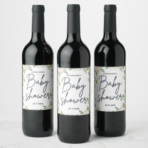 Etiqueta Para Botella De Vino Sello de vino Baby Shower neutro con florines