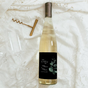 Etiqueta Para Botella De Vino Sello de vino Boda negro de vegetación moderna