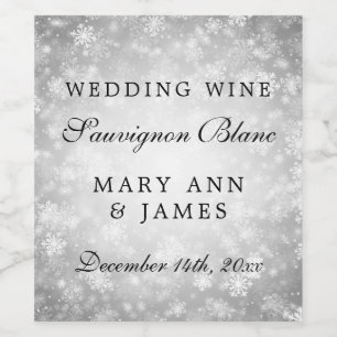 Etiqueta Para Botella De Vino Sello de vino boda Silver Winter Wonderland
