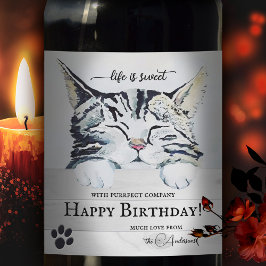 Etiqueta Para Botella De Vino Sello de vino de cumpleaños dulce de gatito