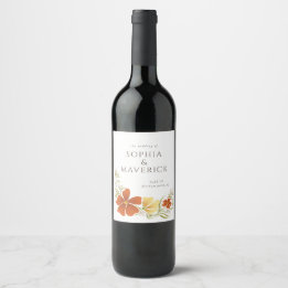 Etiqueta Para Botella De Vino Sello de Vino Floral Negrita naranja y Marigold