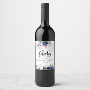 Etiqueta Para Botella De Vino Sello de vino Rosa azul y turbio de la Marina