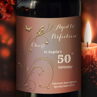 Etiqueta Para Botella De Vino Sello elegante de mariposa dorada