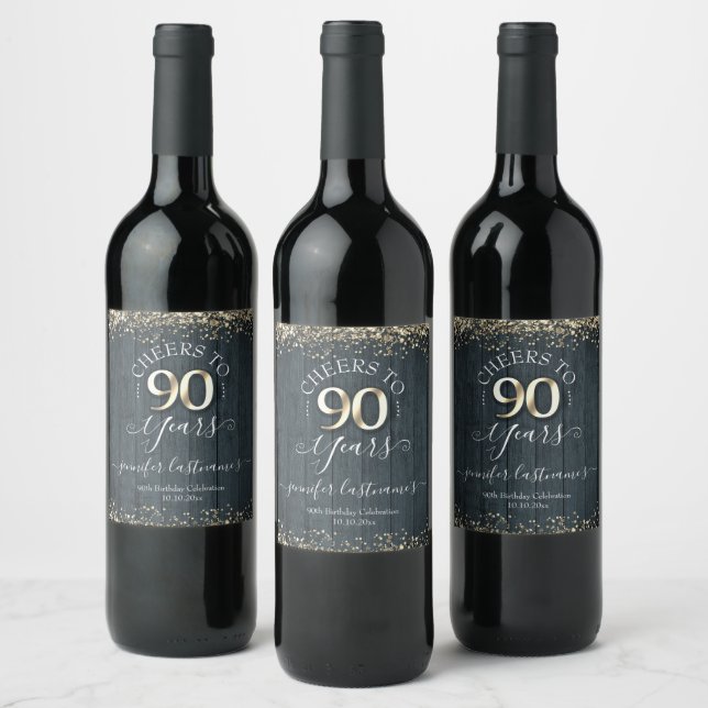 Etiqueta Para Botella De Vino Sello elegante de oro 90º aniversario de la escrit (Botellas)