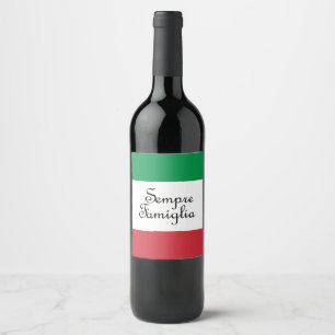 Etiqueta Para Botella De Vino Sempre Famiglia y los colores de la bandera italia
