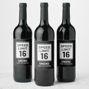 Etiqueta Para Botella De Vino Señal de límite de velocidad para cumpleaños 16 ne