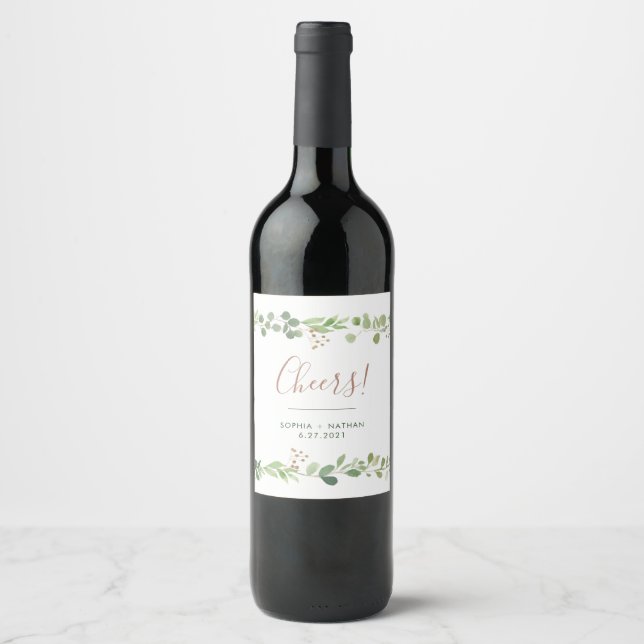 Etiqueta Para Botella De Vino Sencilla vegetación | Boda Cheers (Anverso)