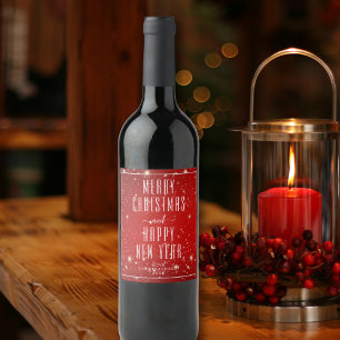 Etiqueta Para Botella De Vino Sencillas NAVIDAD FELIZ AÑO NUEVO Rojo