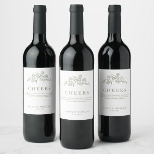 Etiqueta Para Botella De Vino Sencillo Boda Verde Floral Timeless Floral