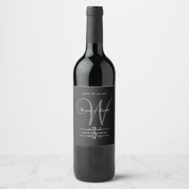 Etiqueta Para Botella De Vino Sencillo pero elegante: Lino negro con Monograma L