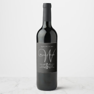 Etiqueta Para Botella De Vino Sencillo pero elegante: Lino negro con Monograma L