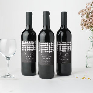 Etiqueta Para Botella De Vino Sencillo y clásico Cheque de gala negra y blanca