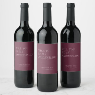 Etiqueta Para Botella De Vino ¿Serás Mi Dama de Honor Minimal Azul Moderno Bebé