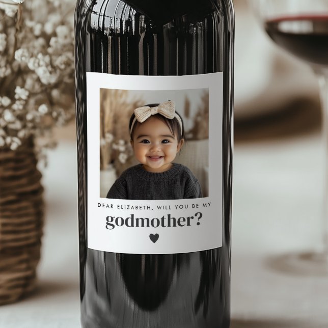 Etiqueta Para Botella De Vino ¿Serás mi padrina? (Zazzle Will You Be My Godmother Photo Proposal Wine Label)