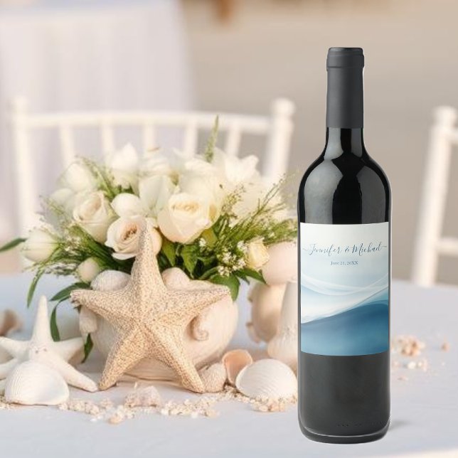 Etiqueta Para Botella De Vino Serene Blue Modern Abstract (Serene Blue Modern Abstract Wine Label)