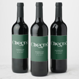 Etiqueta Para Botella De Vino Serif Decorativo Deep Pine para Bodas Cheers