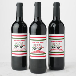 Etiqueta Para Botella De Vino Servicio de pizza, verde rojo, personalizado