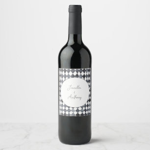 Etiqueta Para Botella De Vino Servilleta de papel con diamantes en blanco y negr