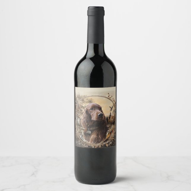 Etiqueta Para Botella De Vino Setter Irlandés (Anverso)