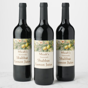 Etiqueta Para Botella De Vino Shabbat, Jardín de Limón Italiano Boho Botánico Be