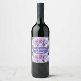 Etiqueta Para Botella De Vino Shabby Pink Rose Floral Tea Fiesta Purple