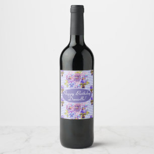 Etiqueta Para Botella De Vino Shabby Pink Rose Floral Tea Fiesta Purple