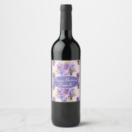 Etiqueta Para Botella De Vino Shabby Pink Rose Floral Tea Fiesta Purple Wine Lab