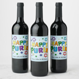 Etiqueta Para Botella De Vino Shaloch Manot - Azul personalizado