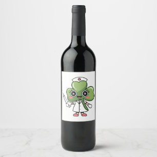 Etiqueta Para Botella De Vino Shamrock Lucky Charm Nurse Kawaii Lucky Charm
