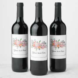 Etiqueta Para Botella De Vino Signo colgante victoriano floral rosa blanco negro
