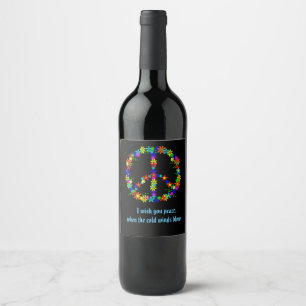 Etiqueta Para Botella De Vino Signo de paz con flores de colores