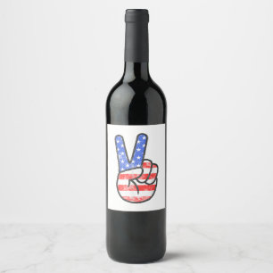Etiqueta Para Botella De Vino Signo de paz de bandera estadounidense da la mano 