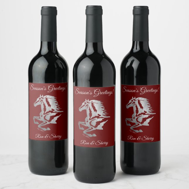 Etiqueta Para Botella De Vino Silhouette de Caballo Plateado (Botellas)