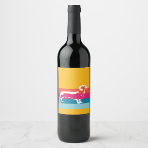 Etiqueta Para Botella De Vino Silueta Retro de Dachshund – Arte Canino Pop Color