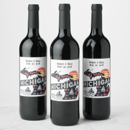 Etiqueta Para Botella De Vino Silueta Retro de Michigan Personalizable