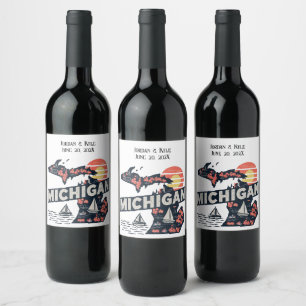 Etiqueta Para Botella De Vino Silueta Retro de Michigan Personalizable