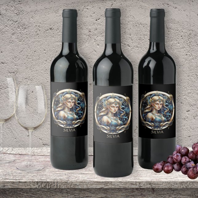 Etiqueta Para Botella De Vino Símbolo de astrología de la tipografía virgen azul (Subido por el creador)