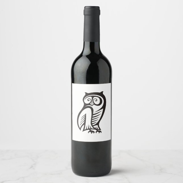 Etiqueta Para Botella De Vino Símbolo de búho negro (Anverso)