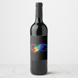 Etiqueta Para Botella De Vino Símbolo infinito con plumas arcoiris