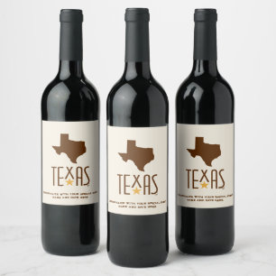 Etiqueta Para Botella De Vino Símbolos de Texas, Estado de Texas, Marrón