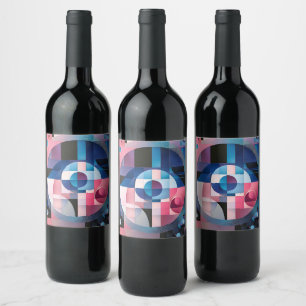 Etiqueta Para Botella De Vino Simetría celeste: formas geométricas, azul y rosa